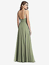 Rear View Thumbnail - Sage Square Neck Chiffon Maxi Dress with Front Slit - Elliott