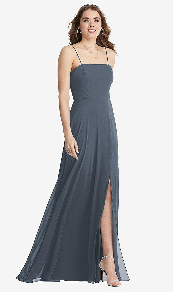 Front View - Silverstone Square Neck Chiffon Maxi Dress with Front Slit - Elliott