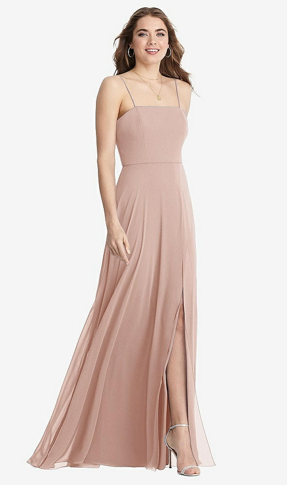 Front View - Toasted Sugar Square Neck Chiffon Maxi Dress with Front Slit - Elliott