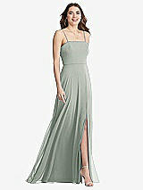 Front View Thumbnail - Willow Green Square Neck Chiffon Maxi Dress with Front Slit - Elliott