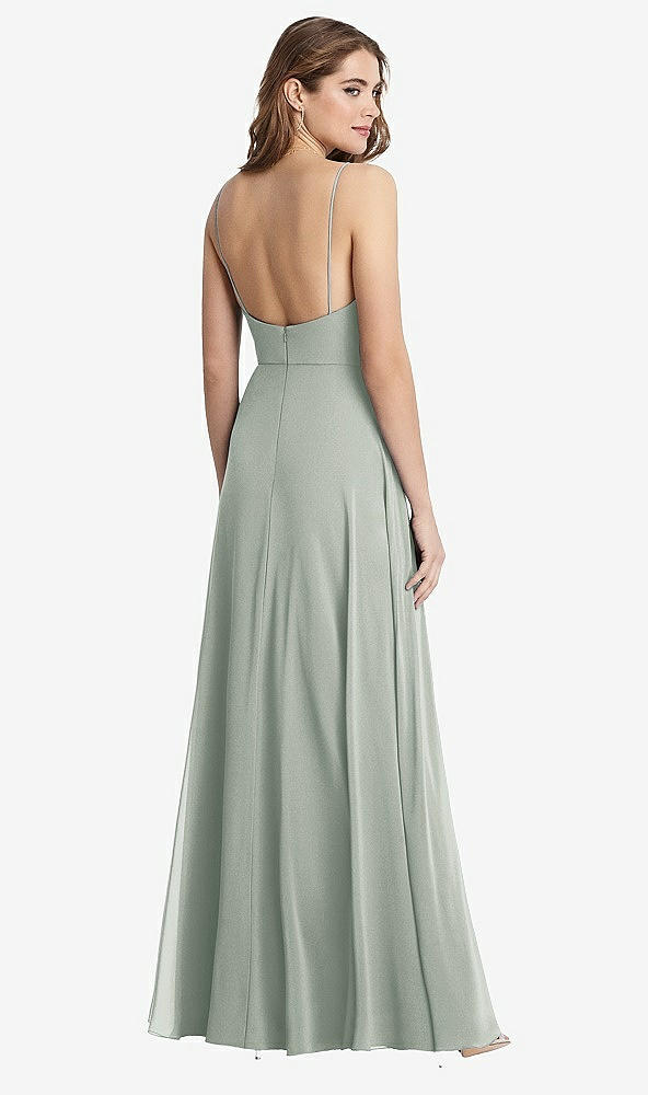 Back View - Willow Green Square Neck Chiffon Maxi Dress with Front Slit - Elliott
