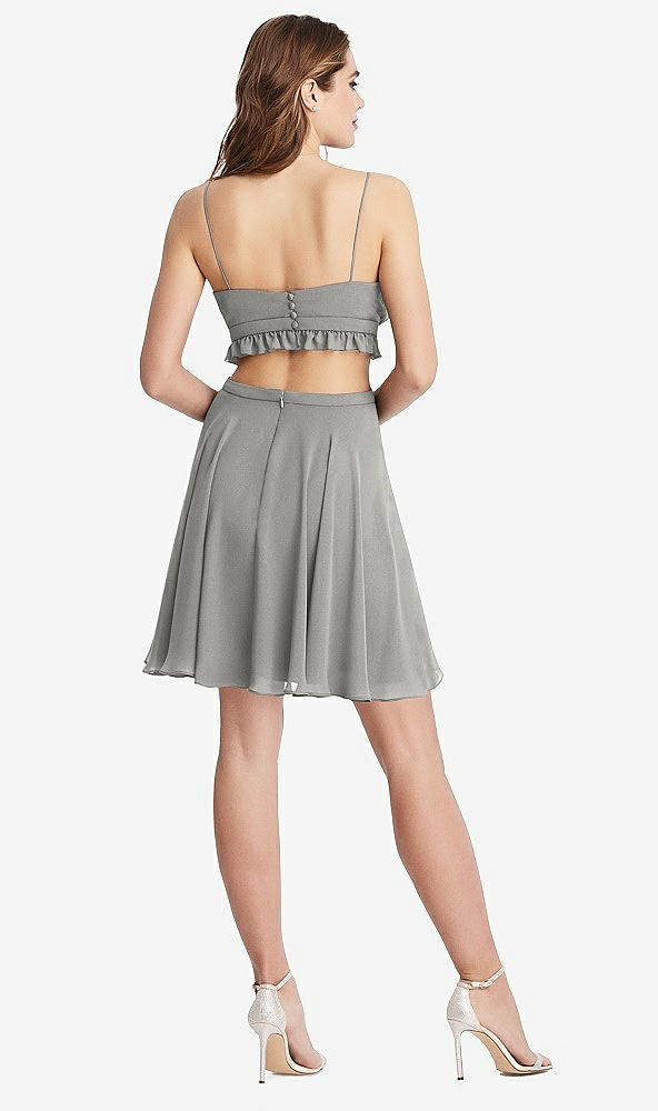 Back View - Chelsea Gray Ruffled Chiffon Cutout Mini Dress - Joey