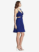 Side View Thumbnail - Cobalt Blue Ruffled Chiffon Cutout Mini Dress - Joey