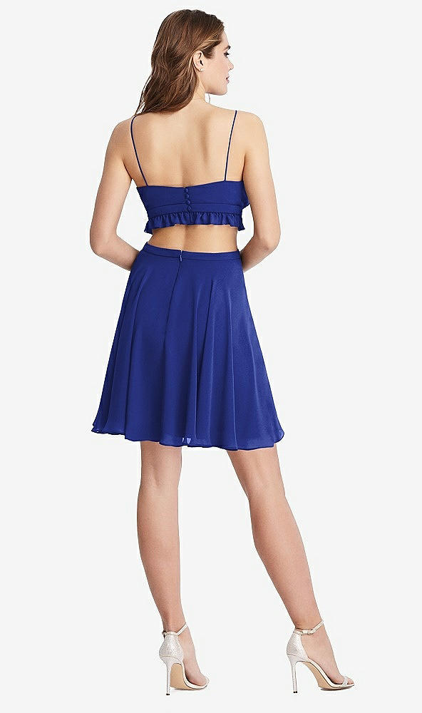 Back View - Cobalt Blue Ruffled Chiffon Cutout Mini Dress - Joey