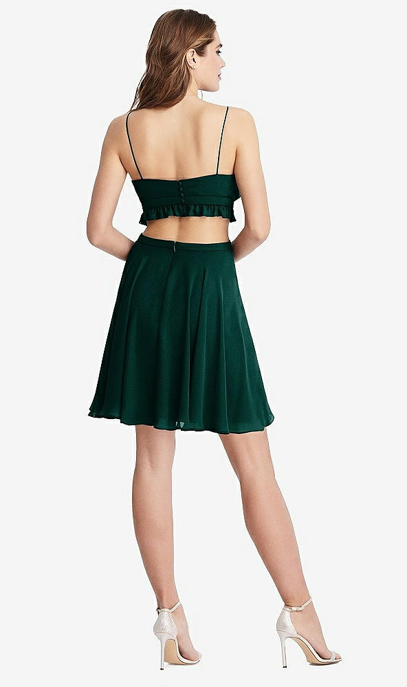 Back View - Evergreen Ruffled Chiffon Cutout Mini Dress - Joey