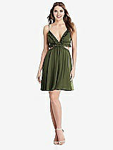 Front View Thumbnail - Olive Green Ruffled Chiffon Cutout Mini Dress - Joey