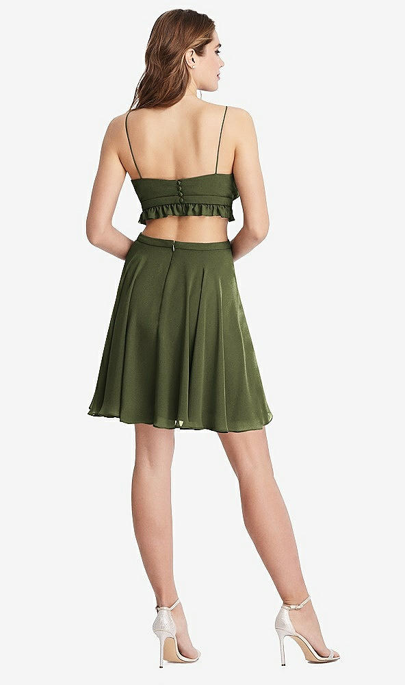 Back View - Olive Green Ruffled Chiffon Cutout Mini Dress - Joey