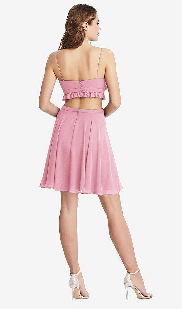 Back View - Peony Pink Ruffled Chiffon Cutout Mini Dress - Joey