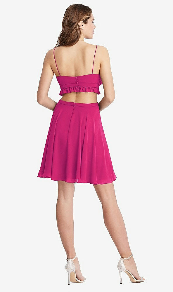 Back View - Think Pink Ruffled Chiffon Cutout Mini Dress - Joey
