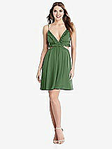 Front View Thumbnail - Vineyard Green Ruffled Chiffon Cutout Mini Dress - Joey