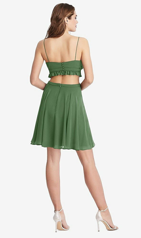 Back View - Vineyard Green Ruffled Chiffon Cutout Mini Dress - Joey