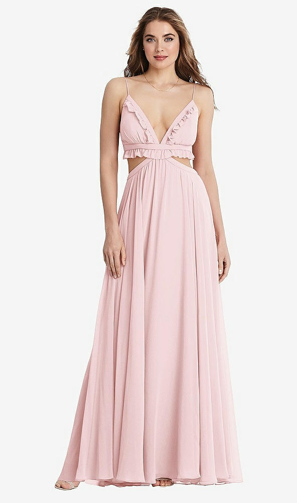 Front View - Ballet Pink Ruffled Chiffon Cutout Maxi Dress - Jessie