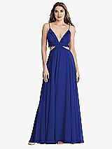 Front View Thumbnail - Cobalt Blue Ruffled Chiffon Cutout Maxi Dress - Jessie