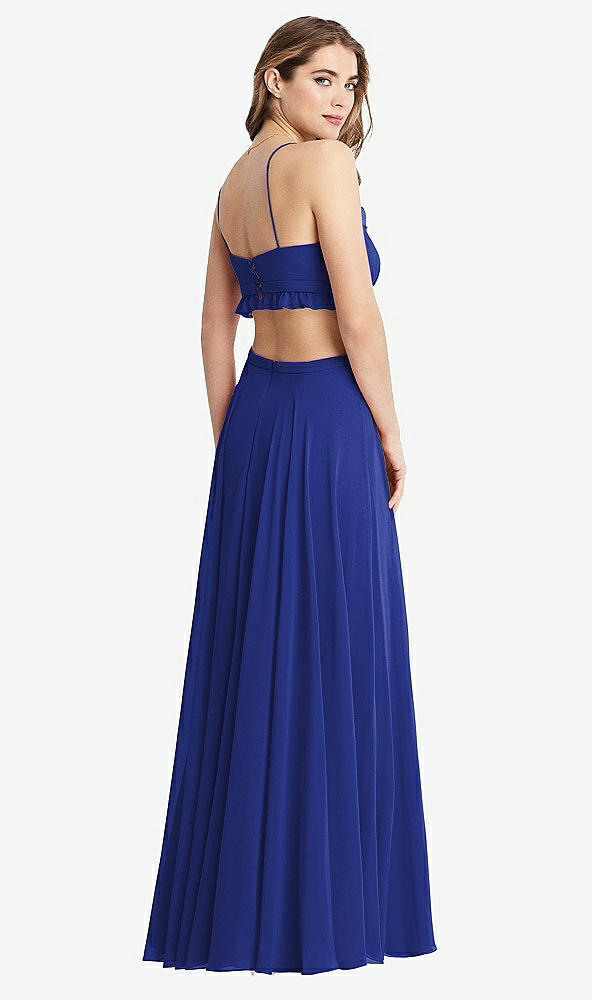 Back View - Cobalt Blue Ruffled Chiffon Cutout Maxi Dress - Jessie