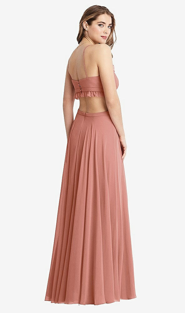 Back View - Desert Rose Ruffled Chiffon Cutout Maxi Dress - Jessie