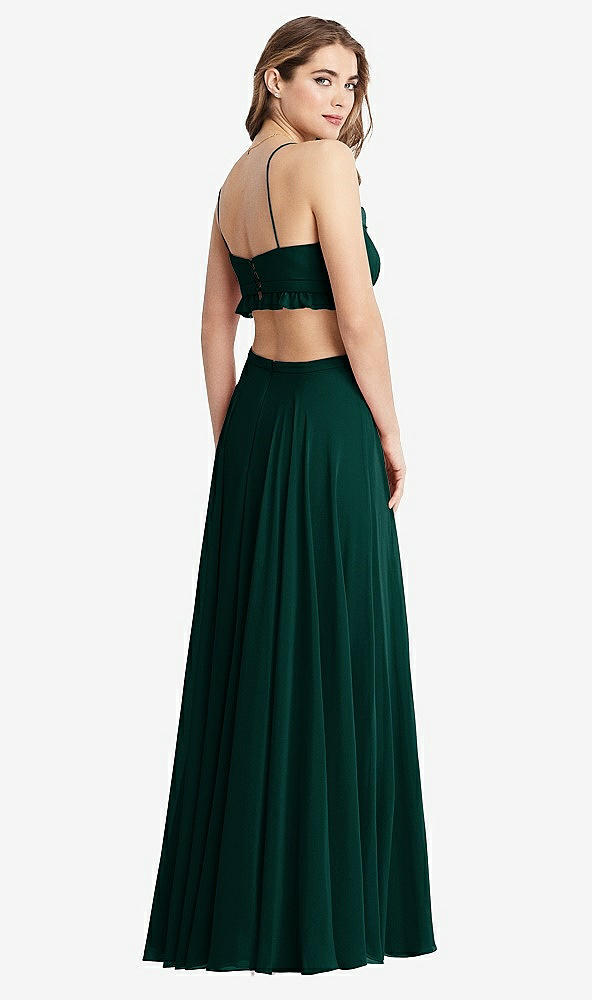 Back View - Evergreen Ruffled Chiffon Cutout Maxi Dress - Jessie