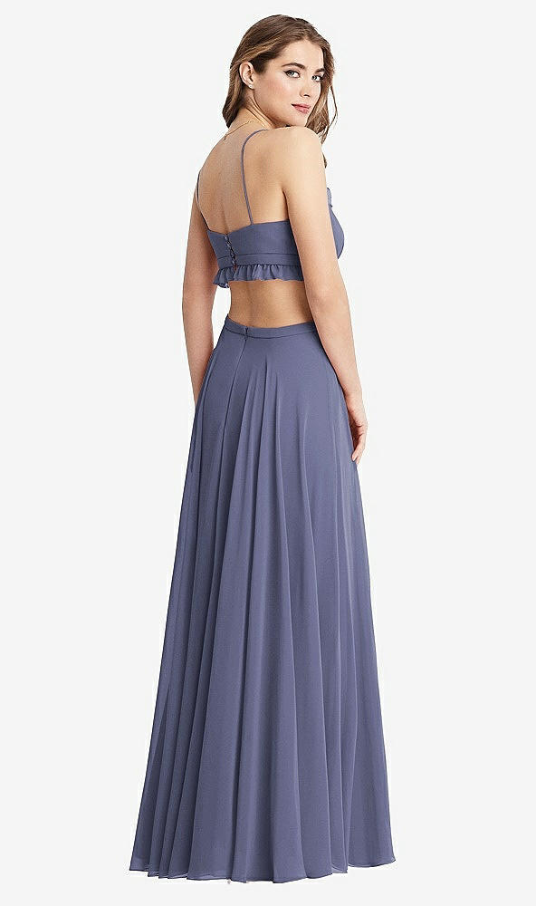 Back View - French Blue Ruffled Chiffon Cutout Maxi Dress - Jessie