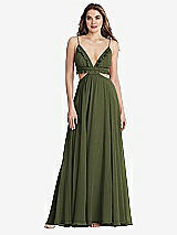 Front View Thumbnail - Olive Green Ruffled Chiffon Cutout Maxi Dress - Jessie