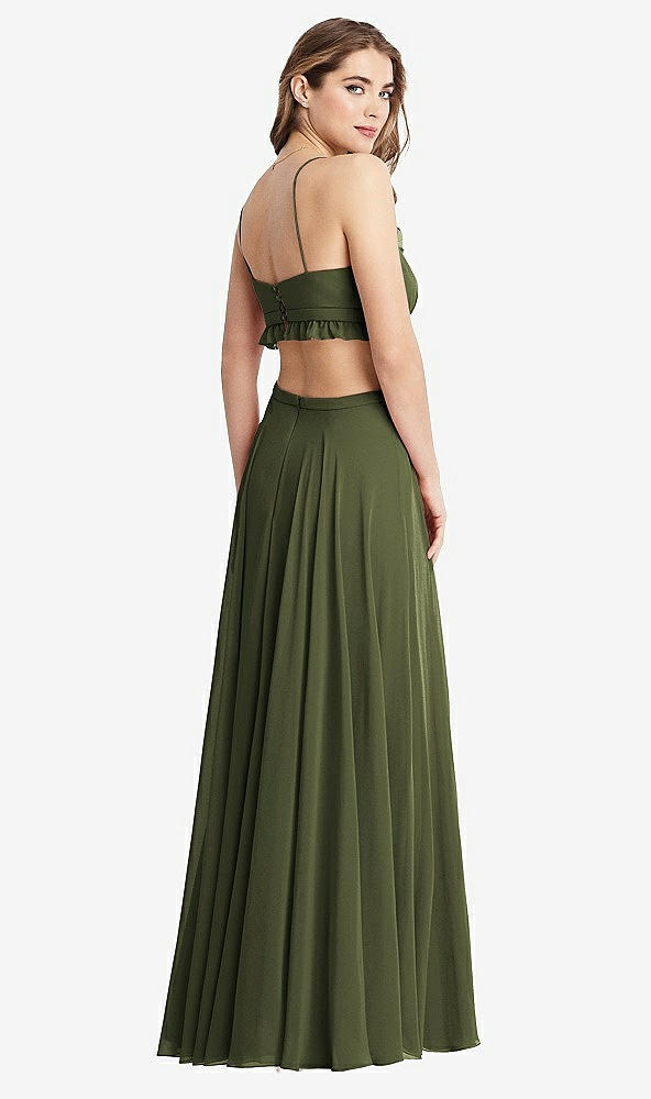 Back View - Olive Green Ruffled Chiffon Cutout Maxi Dress - Jessie