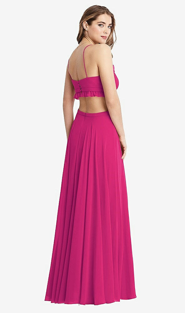 Back View - Think Pink Ruffled Chiffon Cutout Maxi Dress - Jessie