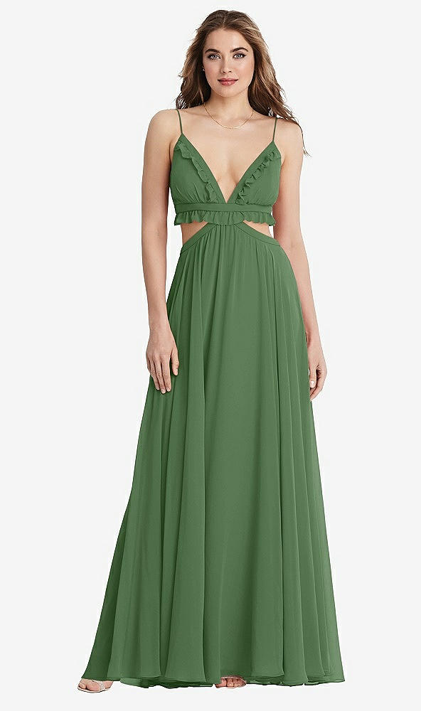 Front View - Vineyard Green Ruffled Chiffon Cutout Maxi Dress - Jessie