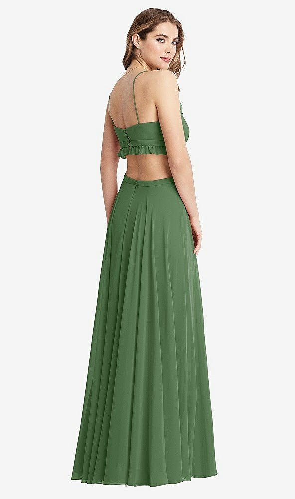 Back View - Vineyard Green Ruffled Chiffon Cutout Maxi Dress - Jessie