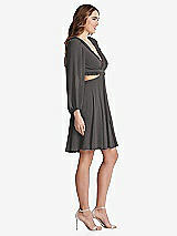 Side View Thumbnail - Caviar Gray Bishop Sleeve Ruffled Chiffon Cutout Mini Dress - Hannah