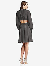 Rear View Thumbnail - Caviar Gray Bishop Sleeve Ruffled Chiffon Cutout Mini Dress - Hannah