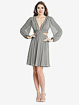 Alt View 1 Thumbnail - Chelsea Gray Bishop Sleeve Ruffled Chiffon Cutout Mini Dress - Hannah