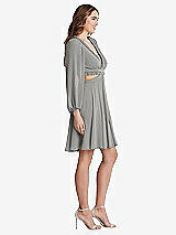 Side View Thumbnail - Chelsea Gray Bishop Sleeve Ruffled Chiffon Cutout Mini Dress - Hannah