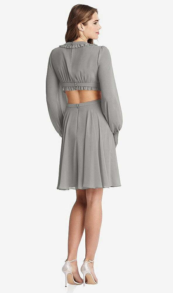 Back View - Chelsea Gray Bishop Sleeve Ruffled Chiffon Cutout Mini Dress - Hannah