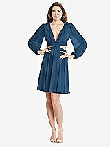 Alt View 1 Thumbnail - Dusk Blue Bishop Sleeve Ruffled Chiffon Cutout Mini Dress - Hannah