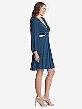 Side View Thumbnail - Dusk Blue Bishop Sleeve Ruffled Chiffon Cutout Mini Dress - Hannah