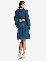 Rear View Thumbnail - Dusk Blue Bishop Sleeve Ruffled Chiffon Cutout Mini Dress - Hannah