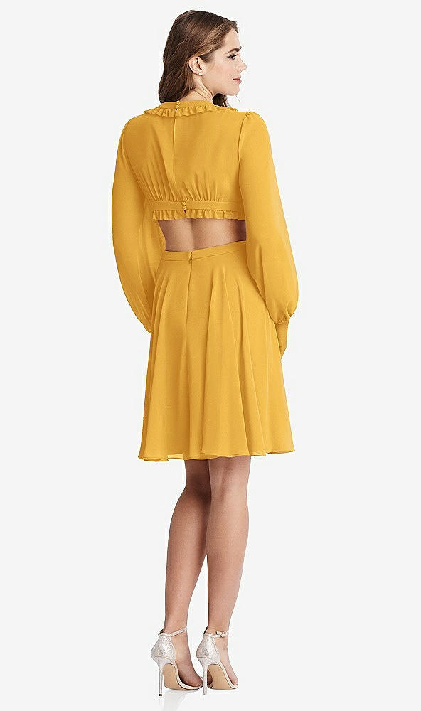 Back View - NYC Yellow Bishop Sleeve Ruffled Chiffon Cutout Mini Dress - Hannah