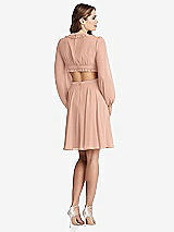 Rear View Thumbnail - Pale Peach Bishop Sleeve Ruffled Chiffon Cutout Mini Dress - Hannah