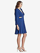 Side View Thumbnail - Classic Blue Bishop Sleeve Ruffled Chiffon Cutout Mini Dress - Hannah