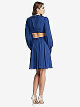 Rear View Thumbnail - Classic Blue Bishop Sleeve Ruffled Chiffon Cutout Mini Dress - Hannah