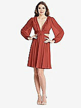 Alt View 1 Thumbnail - Amber Sunset Bishop Sleeve Ruffled Chiffon Cutout Mini Dress - Hannah