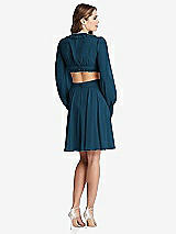 Rear View Thumbnail - Atlantic Blue Bishop Sleeve Ruffled Chiffon Cutout Mini Dress - Hannah