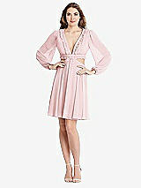 Alt View 1 Thumbnail - Ballet Pink Bishop Sleeve Ruffled Chiffon Cutout Mini Dress - Hannah