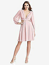 Front View Thumbnail - Ballet Pink Bishop Sleeve Ruffled Chiffon Cutout Mini Dress - Hannah