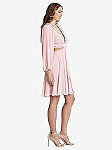 Side View Thumbnail - Ballet Pink Bishop Sleeve Ruffled Chiffon Cutout Mini Dress - Hannah