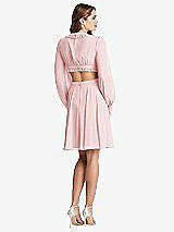 Rear View Thumbnail - Ballet Pink Bishop Sleeve Ruffled Chiffon Cutout Mini Dress - Hannah
