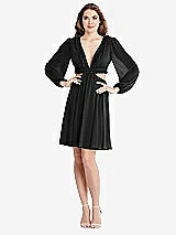 Alt View 1 Thumbnail - Black Bishop Sleeve Ruffled Chiffon Cutout Mini Dress - Hannah