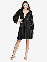 Front View Thumbnail - Black Bishop Sleeve Ruffled Chiffon Cutout Mini Dress - Hannah