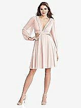 Front View Thumbnail - Blush Bishop Sleeve Ruffled Chiffon Cutout Mini Dress - Hannah