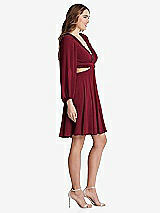 Side View Thumbnail - Burgundy Bishop Sleeve Ruffled Chiffon Cutout Mini Dress - Hannah