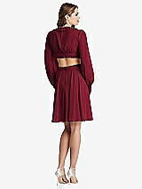 Rear View Thumbnail - Burgundy Bishop Sleeve Ruffled Chiffon Cutout Mini Dress - Hannah