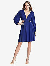 Front View Thumbnail - Cobalt Blue Bishop Sleeve Ruffled Chiffon Cutout Mini Dress - Hannah
